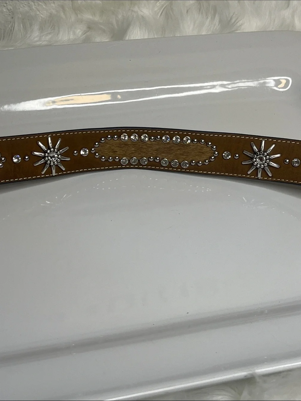 Nocona Tan Leather Belt with Crystal Starburst Accents